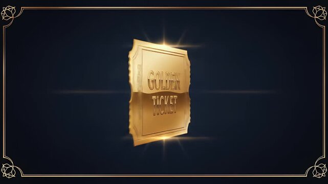 Golden ticket with foil embossed text in dramatic graphic style scene