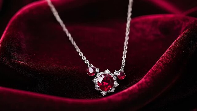 Elegant ruby necklace on rich crimson velvet