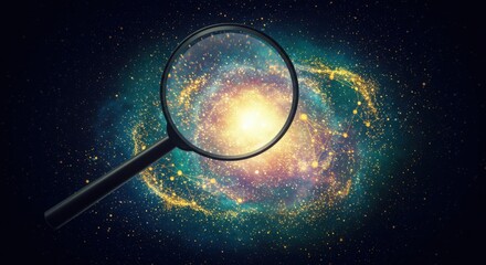 Conceptual image of data analysis, magnifying glass over abstract data points