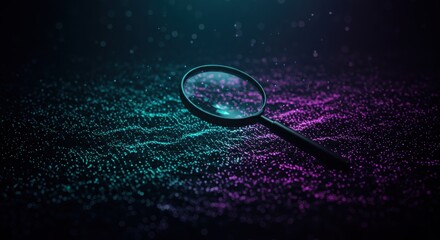 Conceptual image of data analysis, magnifying glass over abstract data points