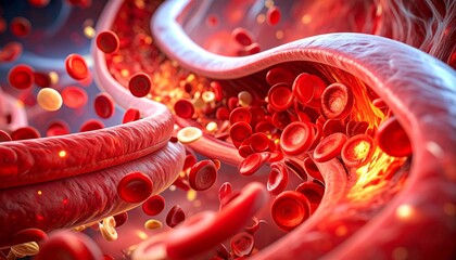 Dynamic blood and fat flow visualization human circulatory system medical anatomical macro close-up health implications
