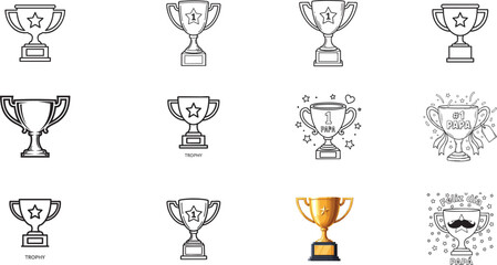 Vector art of collection of trophy isolated on white background for decoration or design