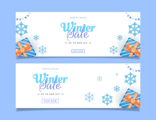 Set Winter Sale Banner With Gift Boxes and Snowflakes for Seasonal Discounts