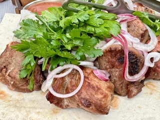 Shashlik in a restaurant