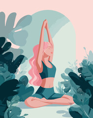 Serene Outdoor Yoga Woman Vector Illustration
