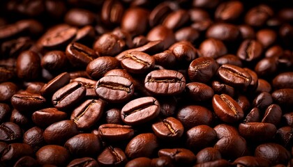 Obraz premium Rich dark roasted coffee beans pile close up macro shot jpg