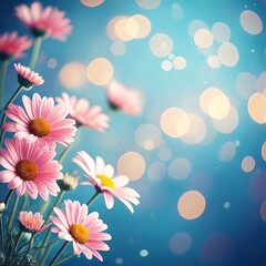 Soft pink daisies with gentle bokeh lights on a dreamy blue background jpg