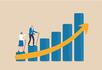 Aging society, world population aging problem, workforce crisis by low birth rate compare to senior elderly or retiree increase, elderly senior couple walk up rising, increasing graph of aged citizen