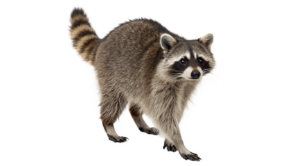 Raccoon on transparent background, showing natural curiosity and playful behavior.