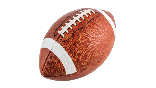 Leather soccer ball with white stripes on a transparent background.