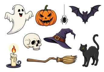 Halloween Icons Collection With Ghost Pumpkin Bat And Witch Hat