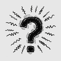 Sketchy question mark with radiating lines doodle illustration