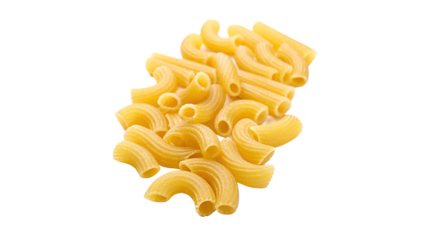 Close-up of raw elbow macaroni pasta isolated on transparent background