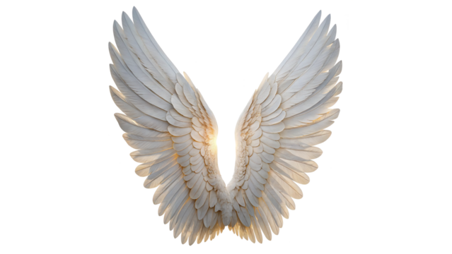 glowing white realistic angel wings isolated on transparent background
