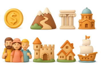 Playful 3d icons: travel destinations and cultural symbols collection
