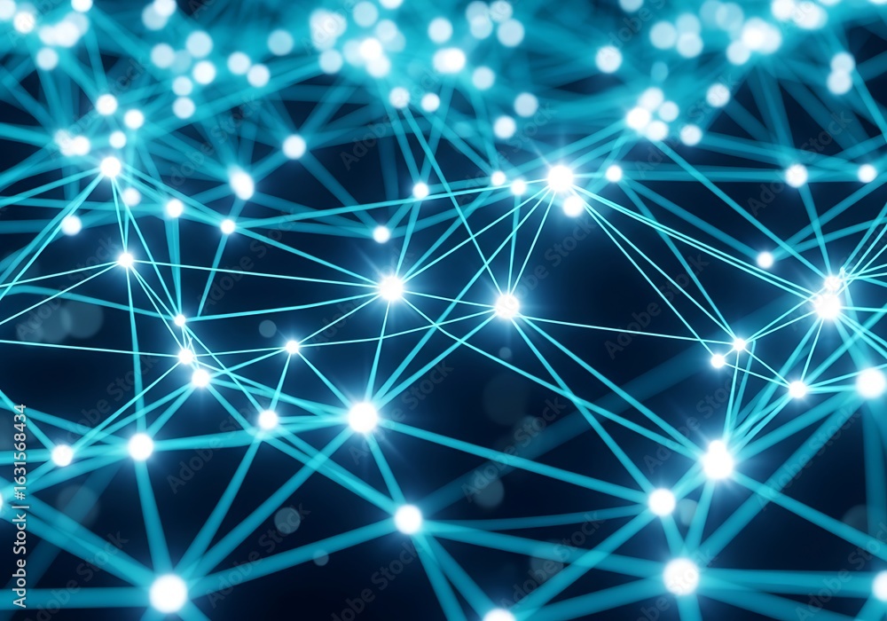 Aufkleber abstract network connection: glowing teal nodes and lines, futuristic technology background