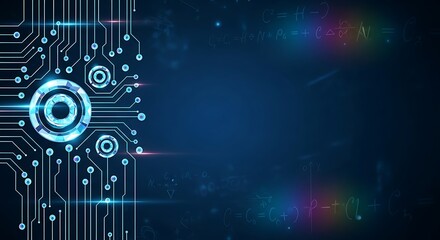 Abstract Technology Background: Futuristic Circuit Board with Crystalline Elements and Glowing Lines