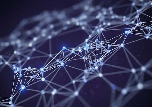 Abstract Network Connection: Futuristic Digital Nodes and Lines, Glowing Blue, Dark Background