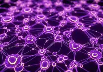 Abstract Purple Neural Network: Glowing Nodes and Connections, Futuristic Technology Background