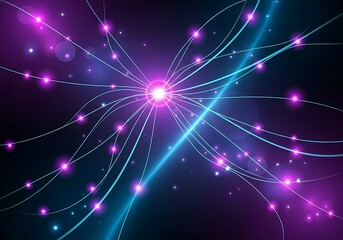 Abstract Neon Glowing Lines: Futuristic Purple and Teal Energy Burst Background