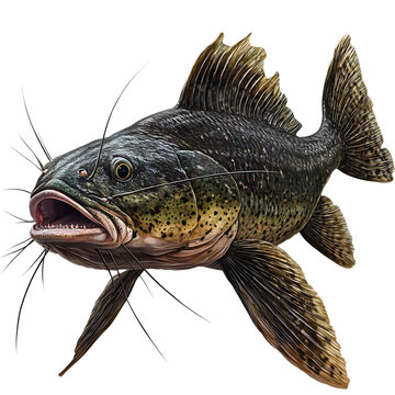 Dramatic Illustration of a Surubim Catfish, Detailed Rendering, white Background