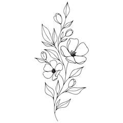 Floral Line Art Vector - Black Botanical on White. Ai generator