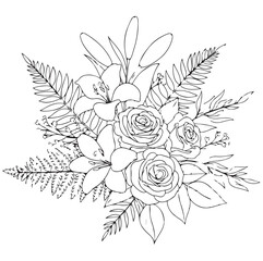 Floral Line Art Vector - Black Botanical on White. Ai generator