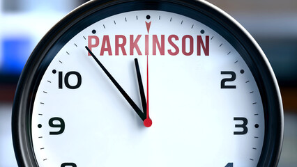 Parkinson that is going to happen soon, it is imminent. Incoming parkinson, approaching in the near future. Parkinson almost here. ,3d illustration