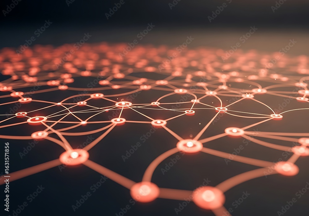 Poster abstract network connection: glowing orange nodes and lines, futuristic technology background