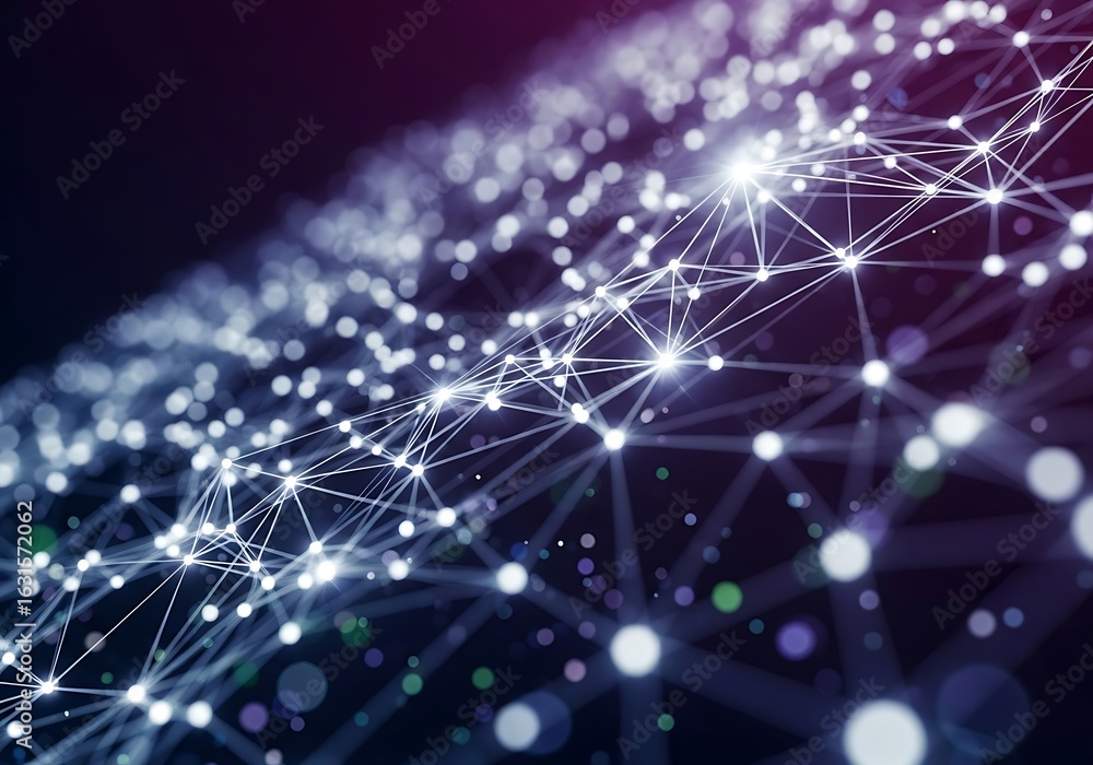 Poster abstract network connection: glowing nodes and lines, futuristic technology background, digital data