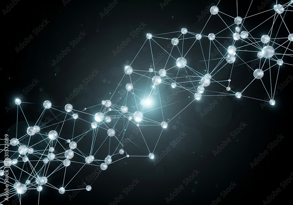 Aufkleber abstract network connection: futuristic glowing nodes and lines, digital technology background.