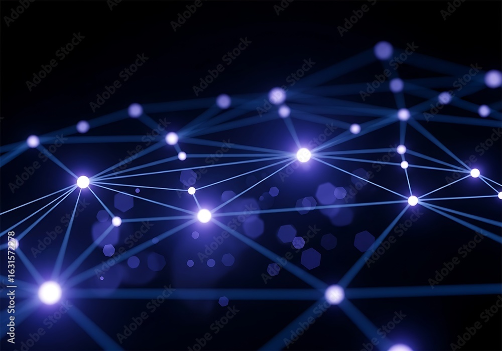 Poster abstract network connection: glowing nodes and lines, futuristic technology background