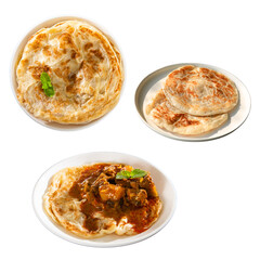 Roti Canai PNG – Isolated Malaysian Flatbread and Curry Set without Shadows

