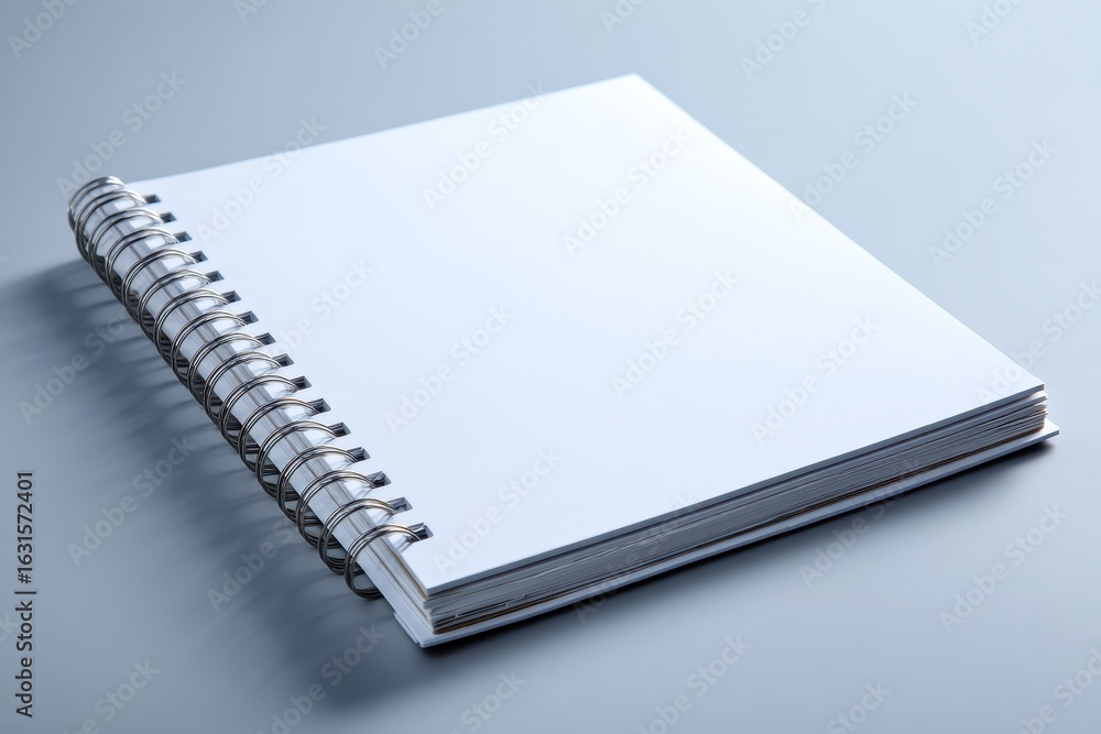 Poster minimalist square spiral notebook on a clean table surface: perfect for school or business use