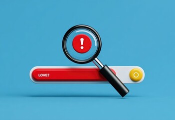 Red search bar with magnifying glass and alert