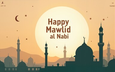 Translated: "Muhammad, may God honor him and grant him peace". Happy Mawlid al-Nabi (Birth of the Prophet Mohammad) vector Illustration. Celebrated every 12th of Rabi' al-awwal. High quality