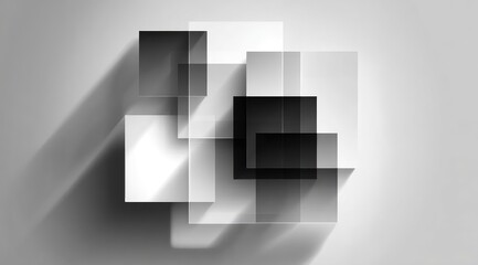 Overlapping grayscale squares cast shadows on a light background