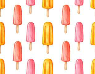 A colorful set of various frozen summer ice cream, popsicles, and lollies on sticks