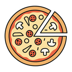 Delicious pepperoni and mushroom pizza slice cut