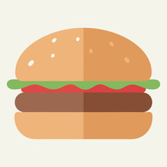 Simple flat design hamburger icon with sesame seed bun