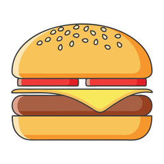 Classic cheeseburger with sesame seed bun and tomato slices