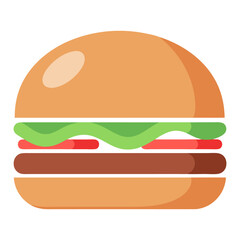 Simple flat design hamburger icon with lettuce tomato and patty