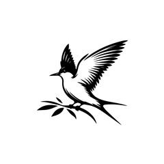 Fototapeta premium Stylized bird perched on a branch, isolated on white background