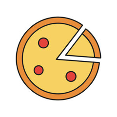 Fototapeta premium Simple flat icon of a pepperoni pizza slice missing