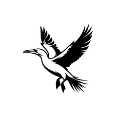 Obraz premium Black and white silhouette of a flying bird isolated on white background