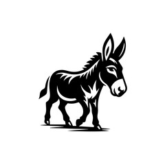 Black and white illustration of a donkey isolated on white background