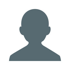 Simple gray silhouette of a person with head shoulders and neck on a white background graphic design