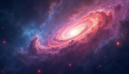 Obraz premium Vivid Galaxy: An extraordinary galaxy presents a mesmerizing cosmic vista, with swirling clouds of gas and dust, glowing with vibrant colors, offering a portal to the mysteries of the cosmos.