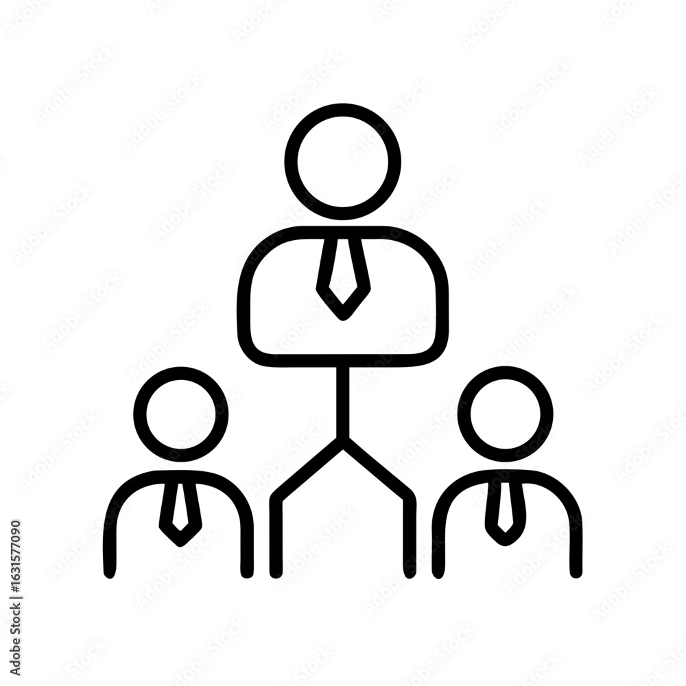 Poster outline illustration of a hierarchical structure with a leader and two subordinates in black lines