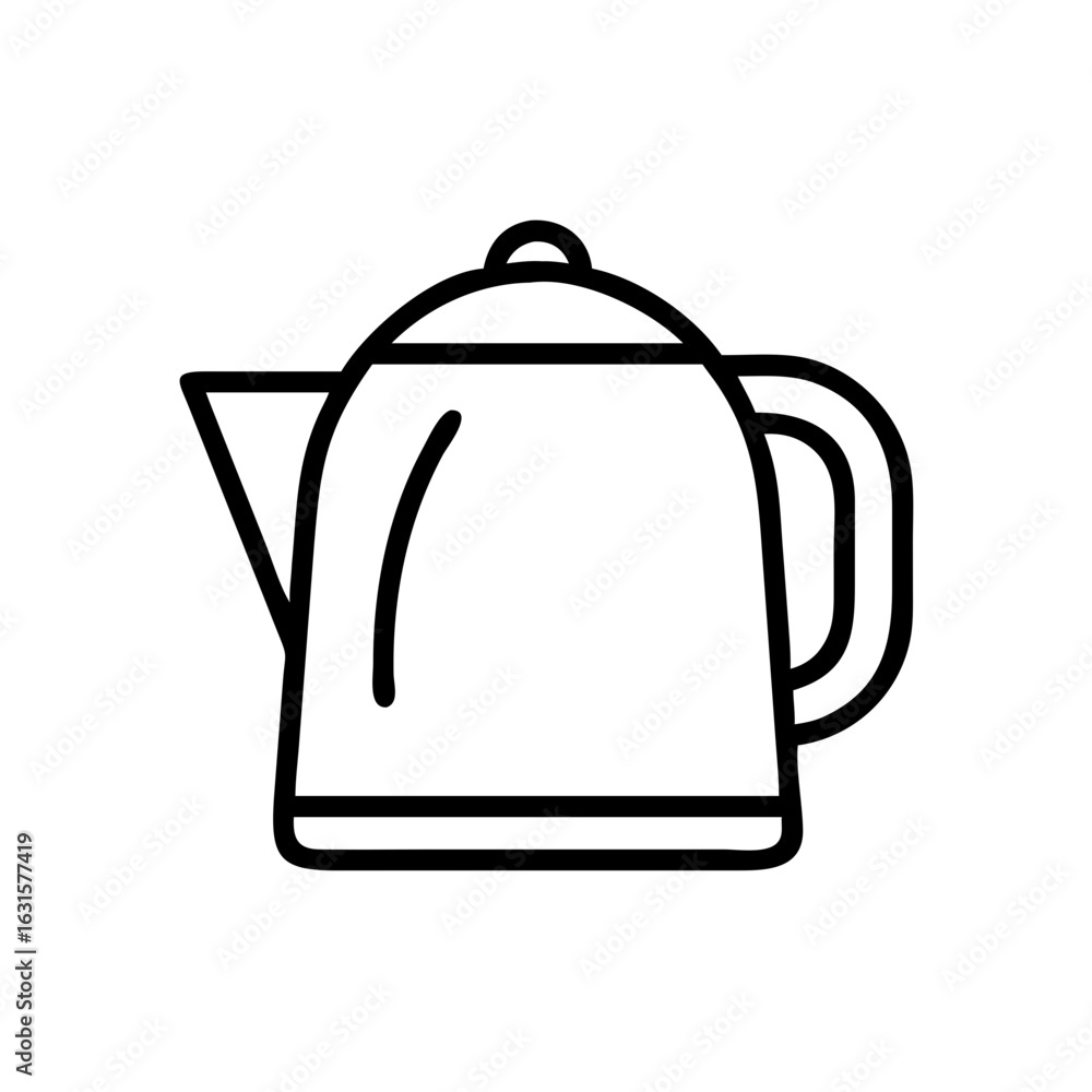 Poster outline drawing of a teapot with a handle and spout sitting on a white background in a simple style